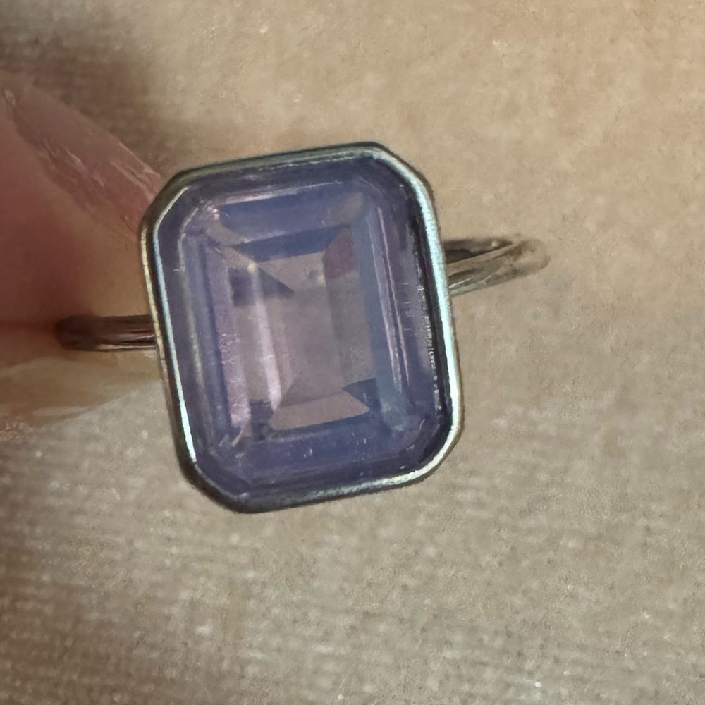 Silver 925 Lavender Moon Quartz Ring size 7.5 purple amethyst pastel bezel set
